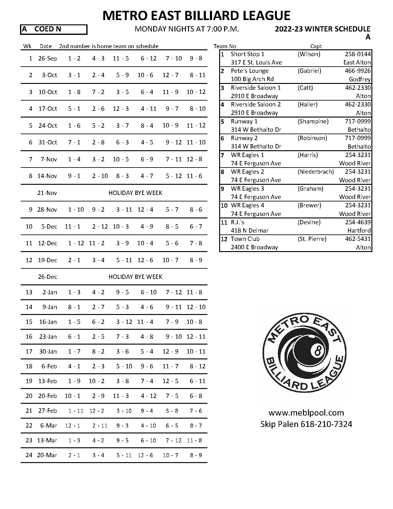 Schedules – Metro East Billiard League